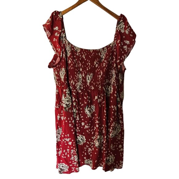 Torrid Red Mini Floral Challis Smocked Bodice Off-Shoulder Skater Dress Plus 4X - Picture 8 of 12